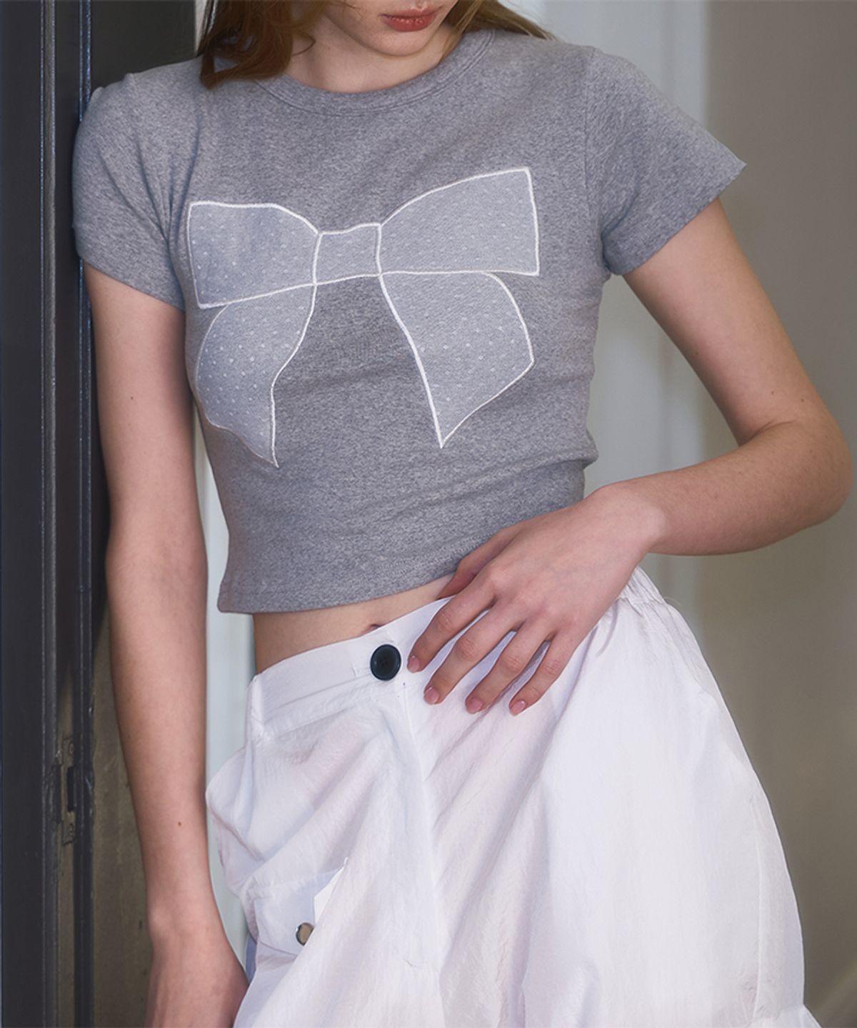 로제프란츠(ROSEFRANTZ) Lace Ribbon T-shirt [Gray]