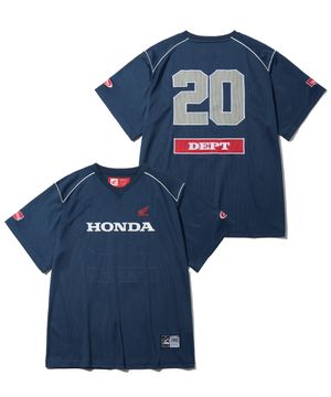 Motorcycle Piping Mesh Short Sleeve Navy