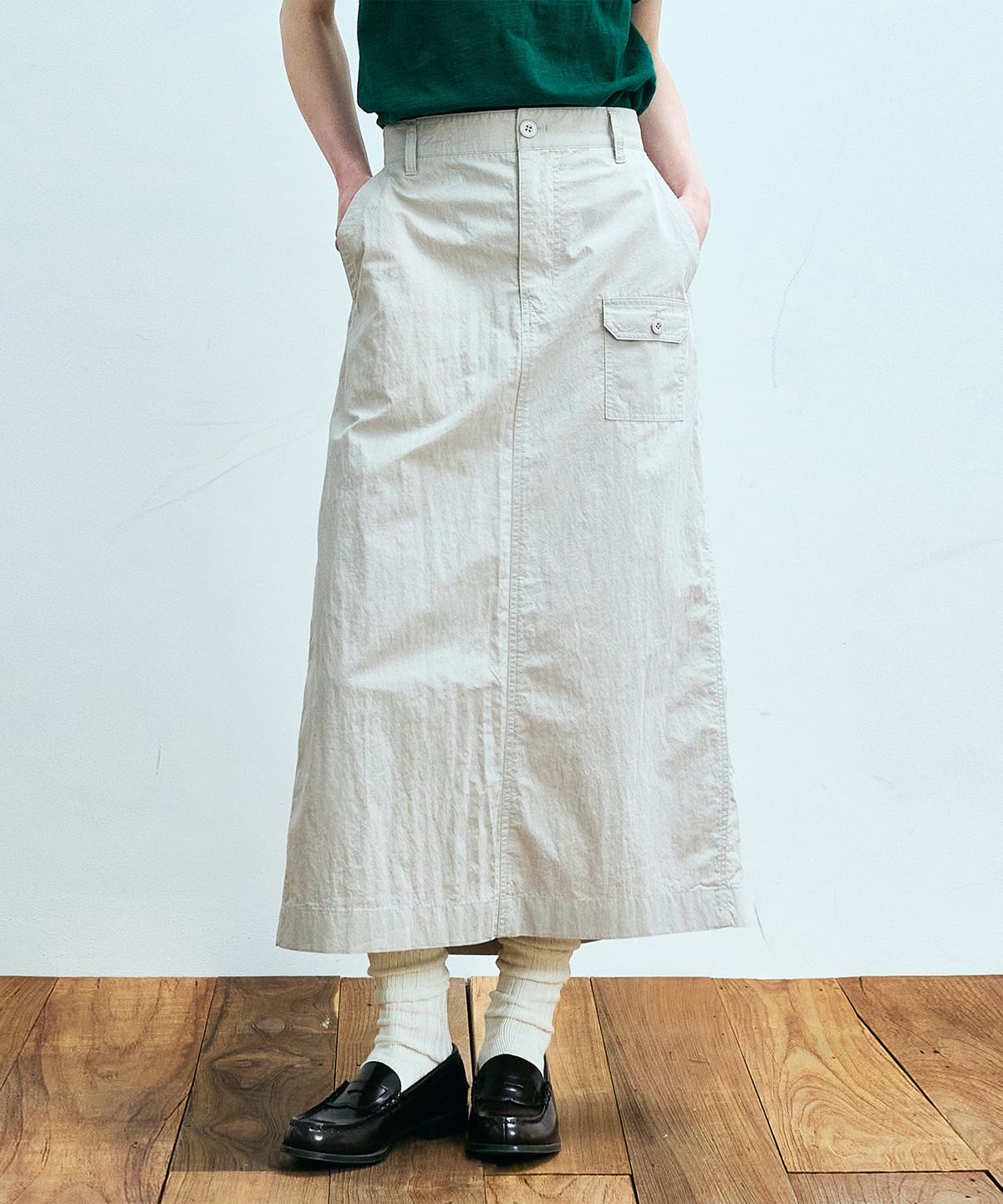 유니폼브릿지(UNIFORM BRIDGE) pocket long skirt(womens) light grey