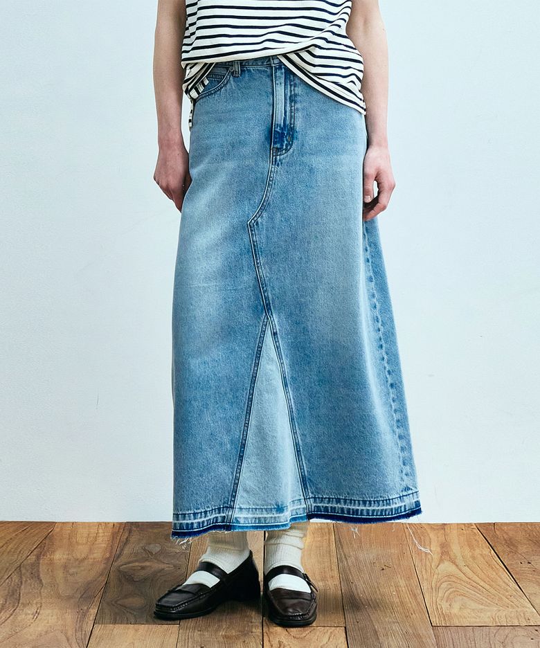 denim maxi skirt(womens) light indigo