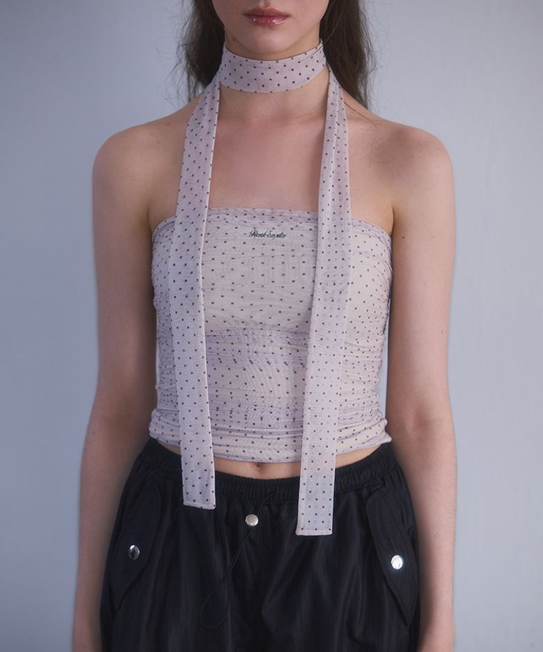 Mesh Dot Tie Top [Beige]