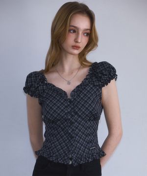 Frill Shirring Sleeveless [Black]