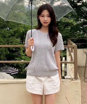 [From ITALY] 케이블 라운드넥 반팔 니트 탑 MDKT100_5 Colors