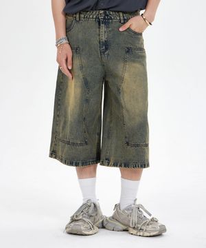 빈티지 워싱 데님 버뮤다 팬츠