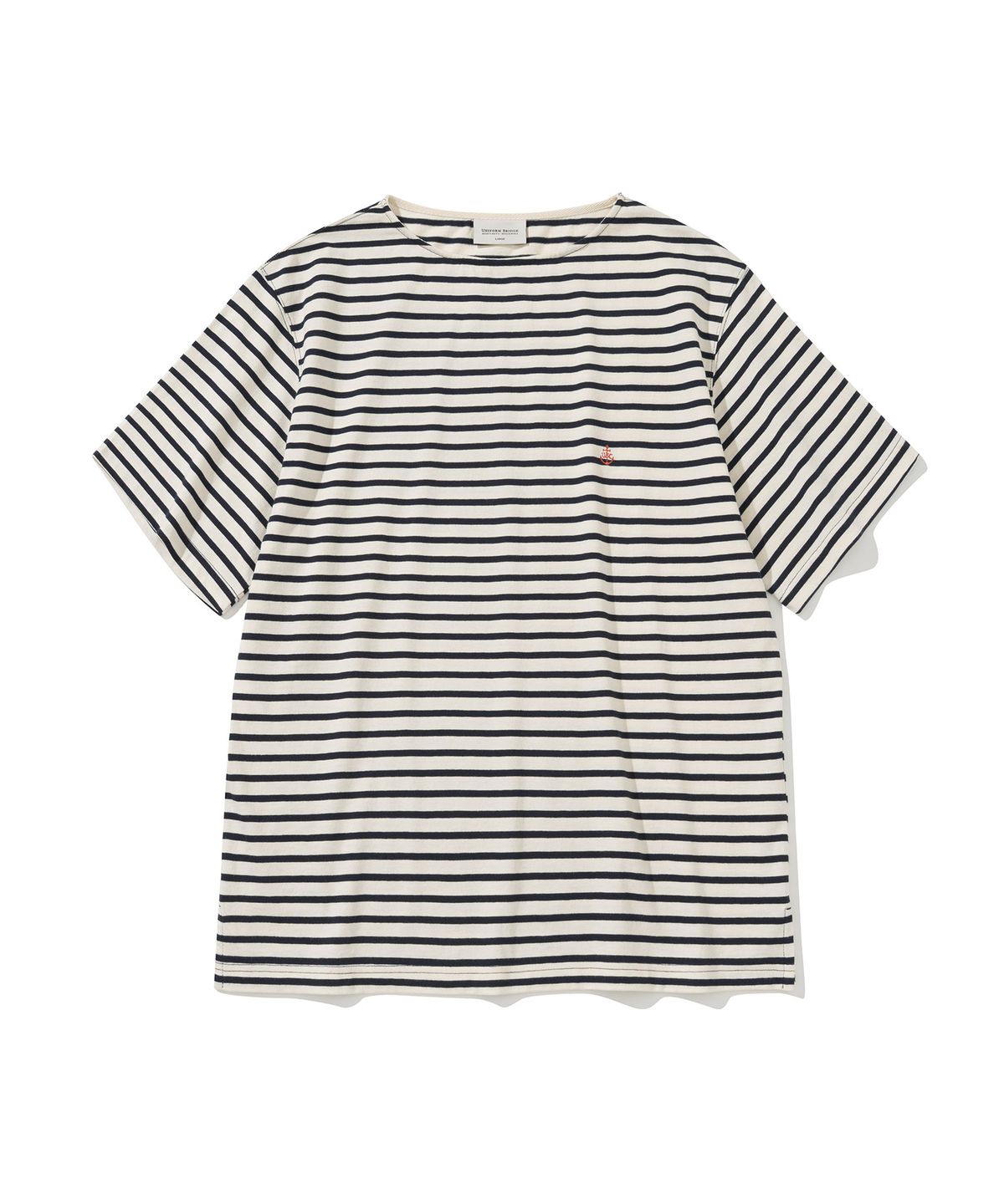 유니폼브릿지(UNIFORM BRIDGE) stripe boat neck s/s tee navy