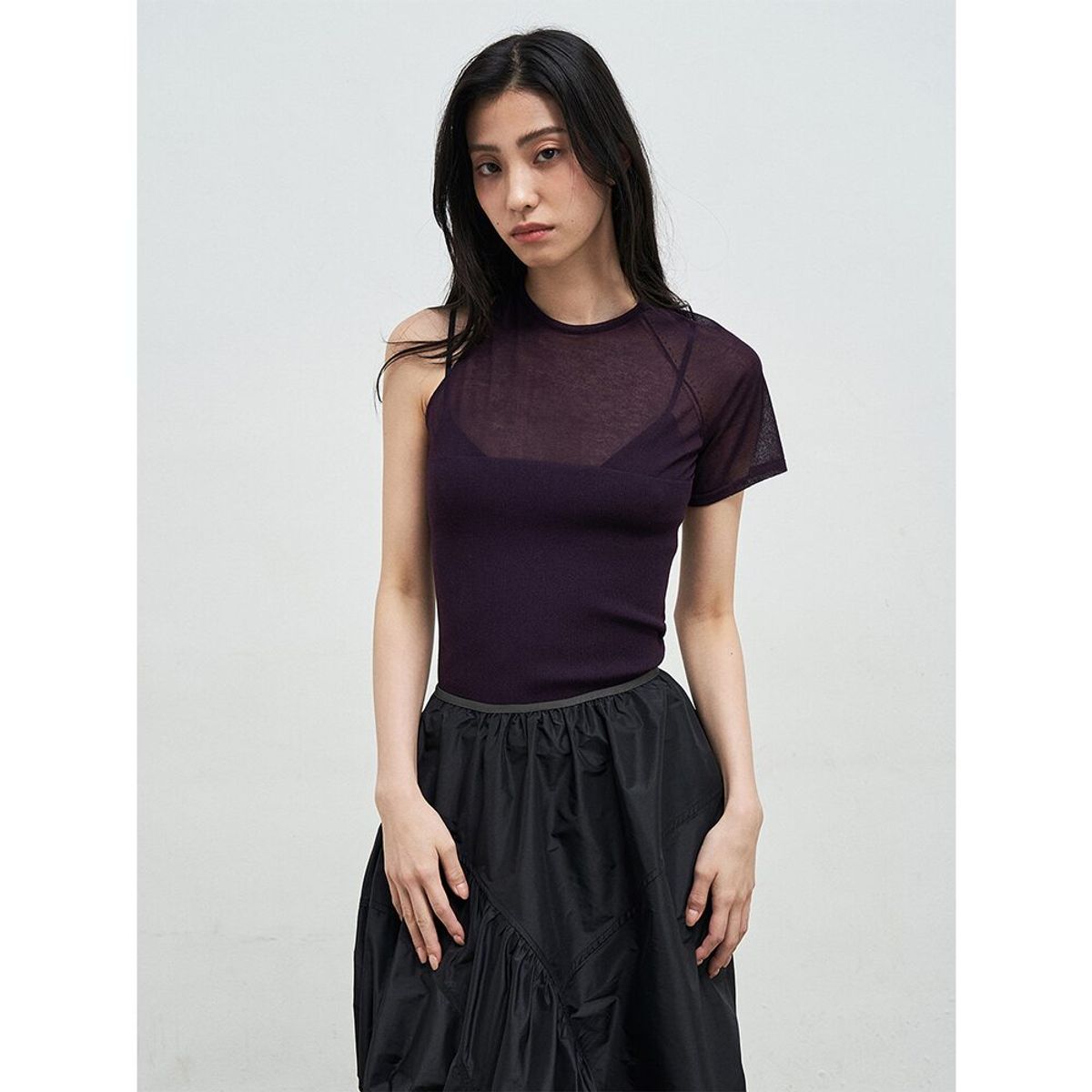 앙개(ANGGAE) Asymmetrical Tube Top  Violet