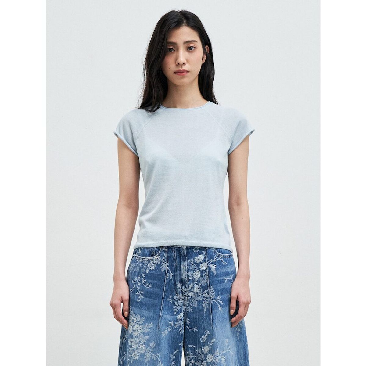 앙개(ANGGAE) Basic Fine Knit TShirt  Blue