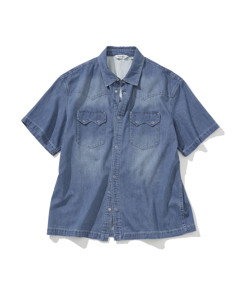 sawtooth western denim s/s shirt 6oz light indigo washed