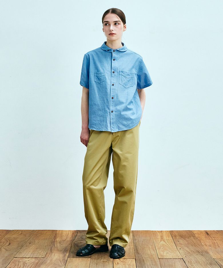round collar chambray s/s shirt(womens) light blue