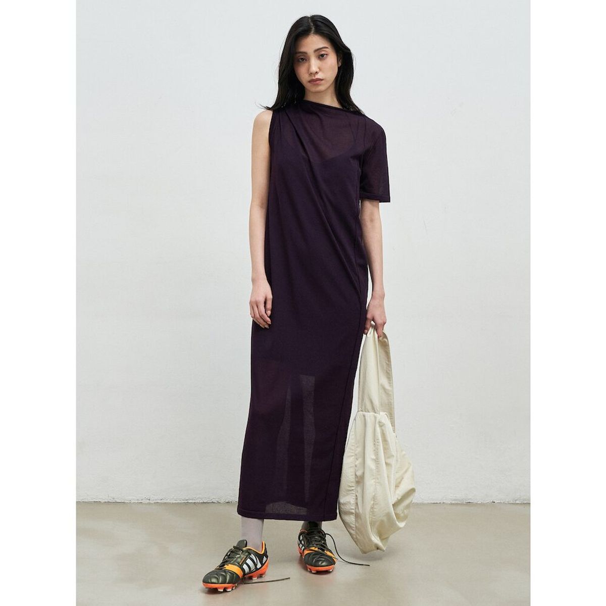앙개(ANGGAE) Draped Asymmetrical Knit Dress  Violet