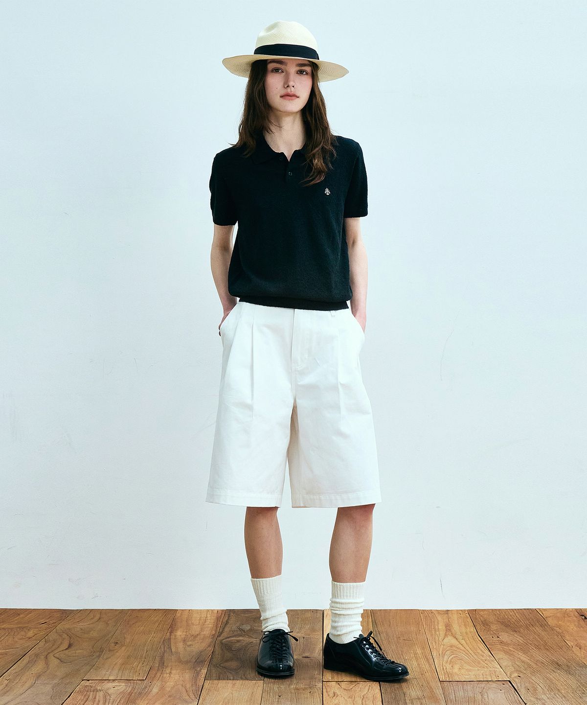 유니폼브릿지(UNIFORM BRIDGE) boucle polo s/s knit(womens) black