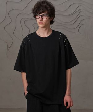 숄더 주름 핫피스T(블랙)