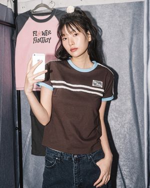 DOUBLE LACE S/S TEE(BROWN)