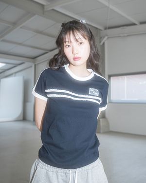 DOUBLE LACE S/S TEE(NAVY)