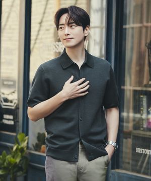 25Summer 하프 슬리브 카라 가디건 딥그린