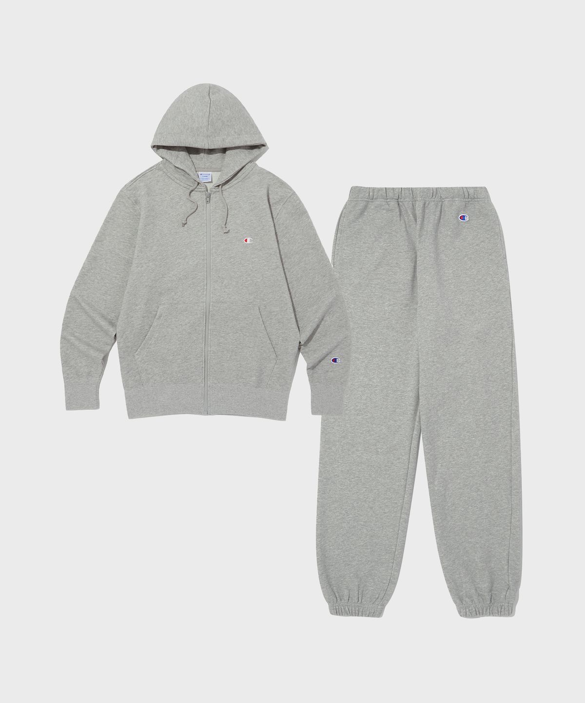 챔피온(CHAMPION) [Set] 베이직 C로고 후드 집업 조거 팬츠 셋업 Normal Grey