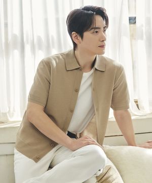 하프 슬리브 카라 가디건 베이지