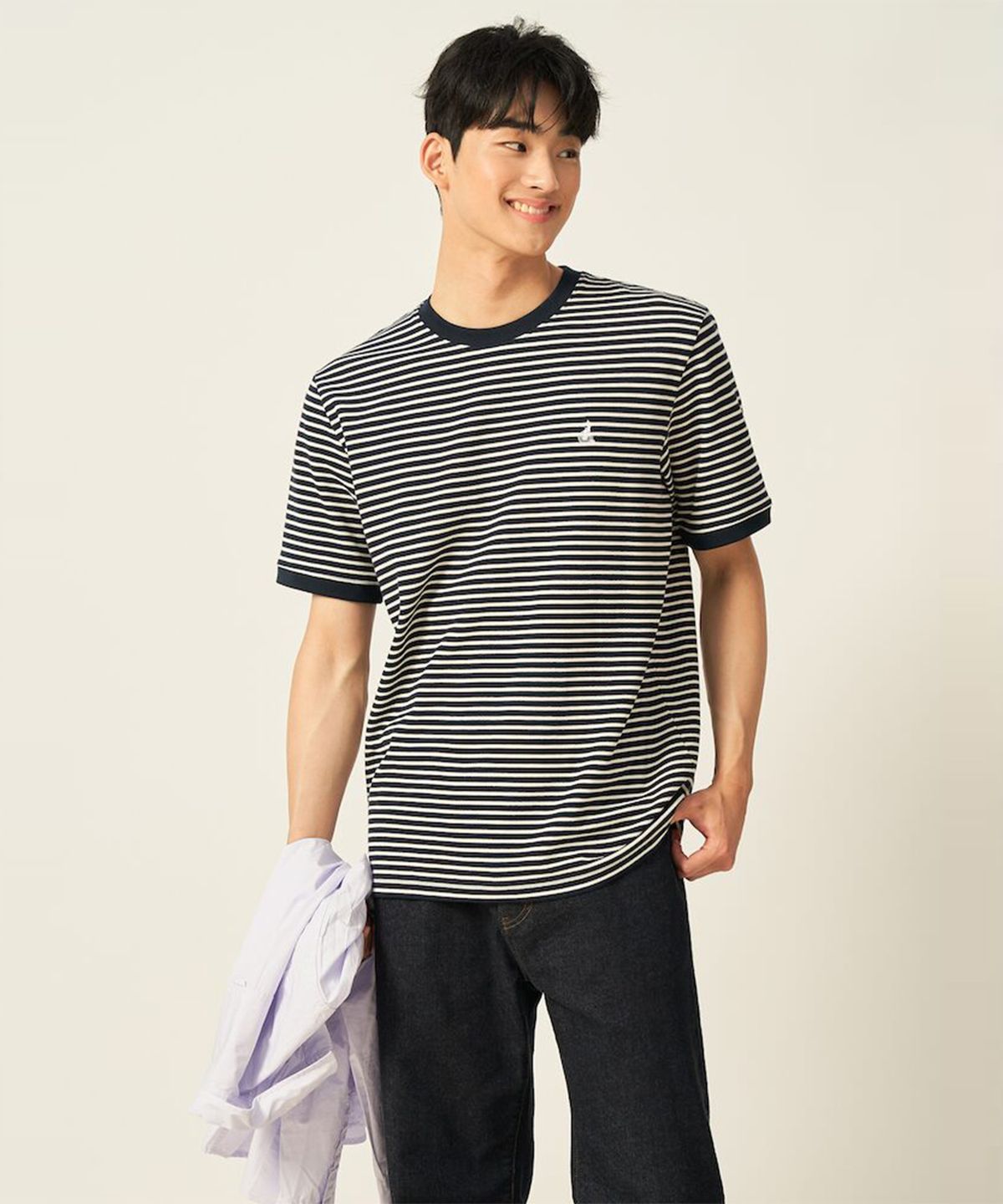 빈폴 멘(BEANPOLE MEN) 스트라이프 라운드넥 티셔츠  네이비