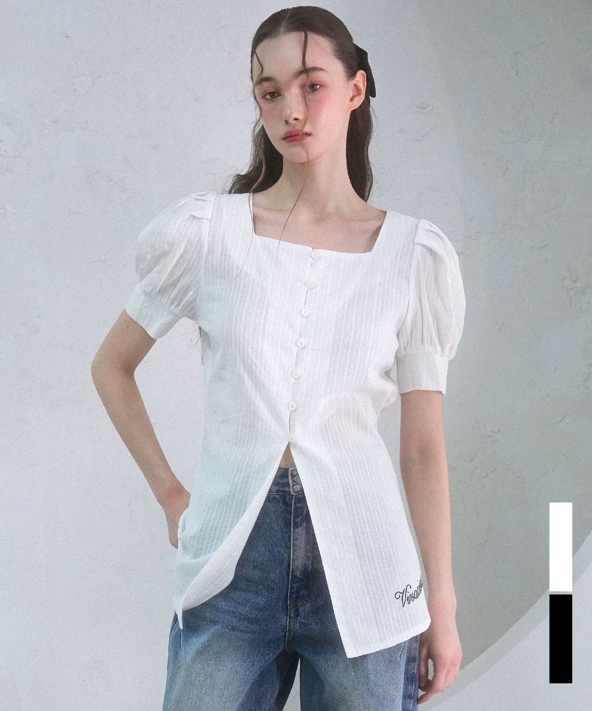 비바셔스(VIVACIOUS) Jein Puff Long Blouse - 2COL