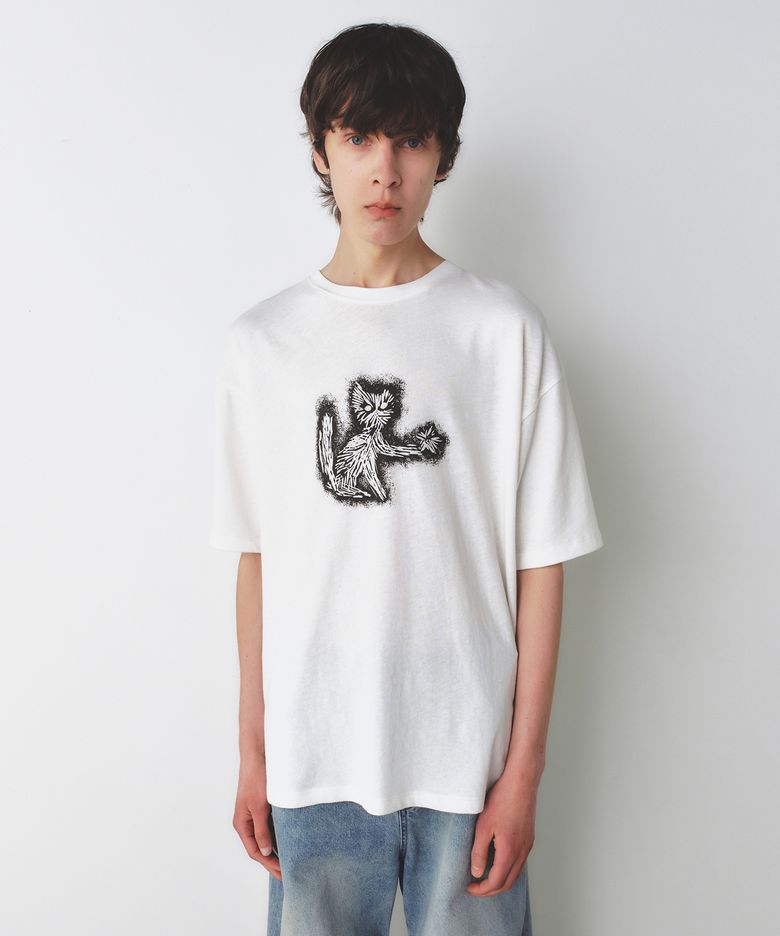 캣 그래픽 시어드 티셔츠 OFF WHITE