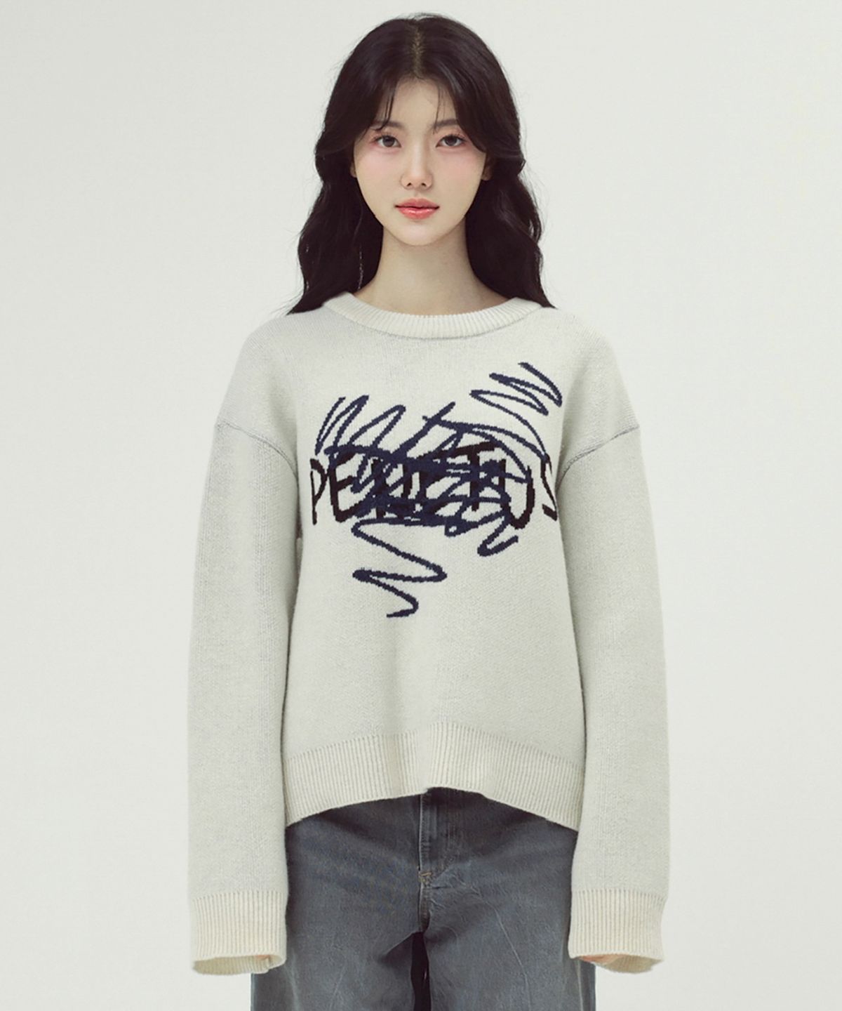 페너터스(PENETUS) Blue Scribble Heavy White Knit : 덧칠해진 진심