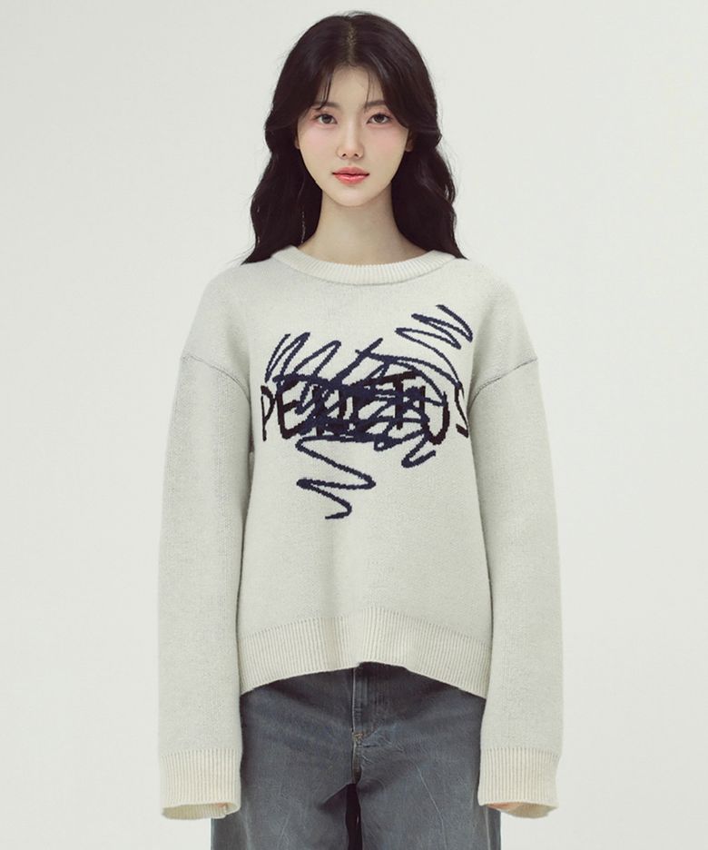 Blue Scribble Heavy White Knit : 덧칠해진 진심