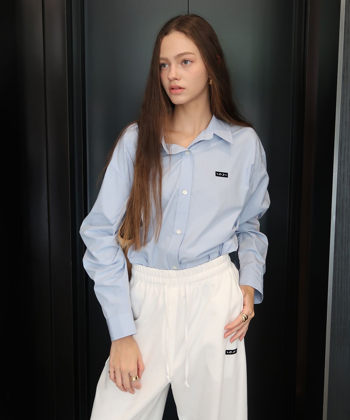 인지액티브(INJIACTIVE) Small Logo Overfit Shirt 스카이블루
