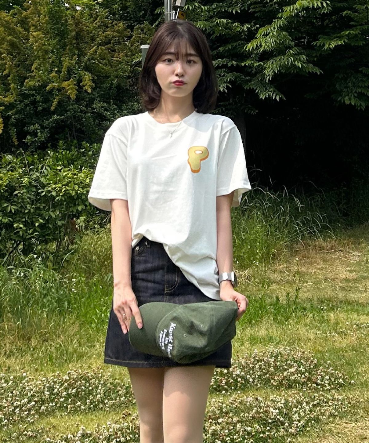 페너터스(PENETUS) 레터링 나염 코튼 반팔 화이트 티셔츠
