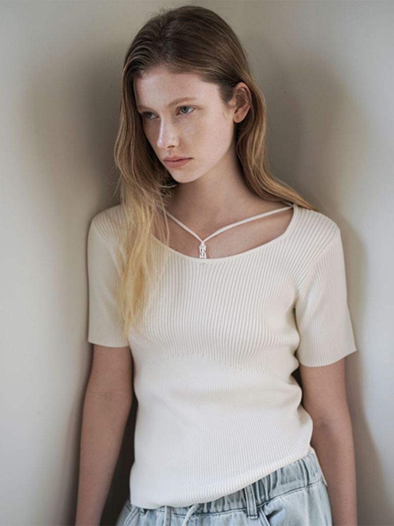 HEART NECK STRAP SLIM KNIT(T-7059)