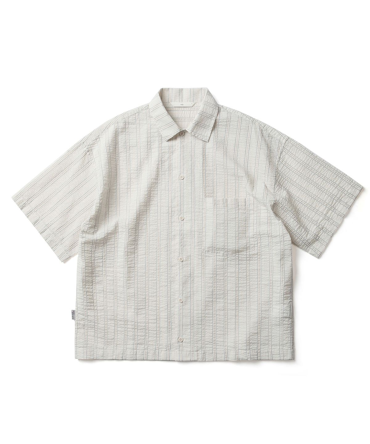 에스파이(ESFAI) CROP WRINKLE S/S SHIRTS (IVORY STRIPE)