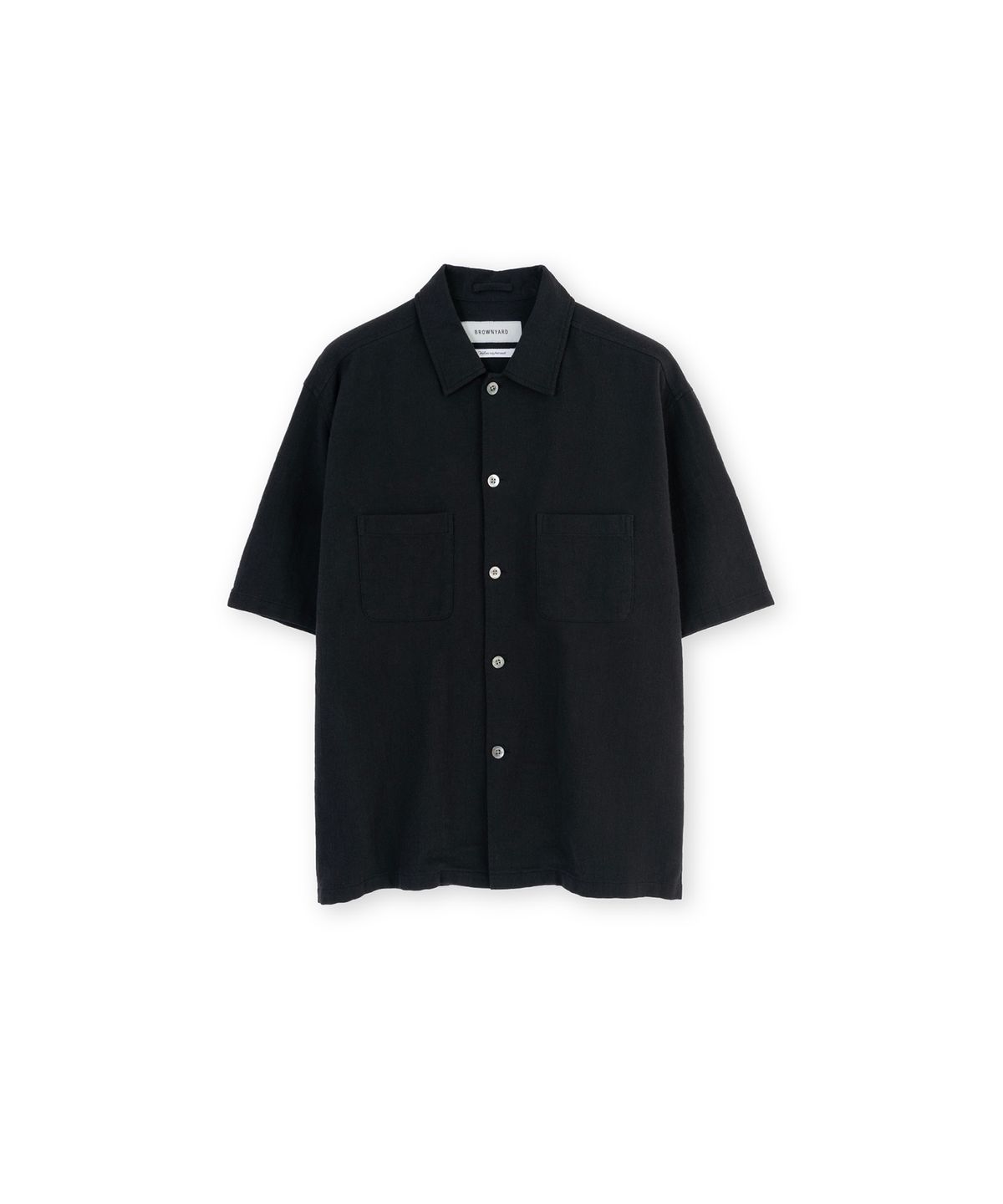 브라운야드(BROWNYARD) 오픈 카라 하프 셔츠, 블랙