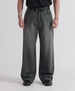 트루 와이드 스톤 워시드 데님 라이트 블랙