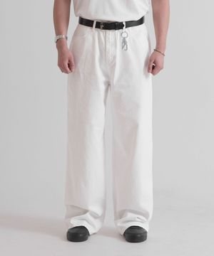 리브드 워시드 코튼 와이드 팬츠 내츄럴
