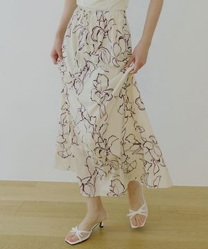 WOI FLOWER ART BANDING SKIRT PURPLE YELOW