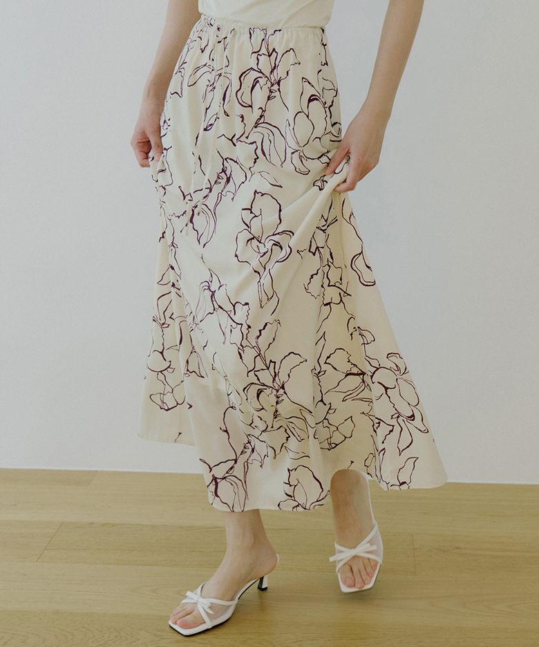 WOI FLOWER ART BANDING SKIRT PURPLE YELOW