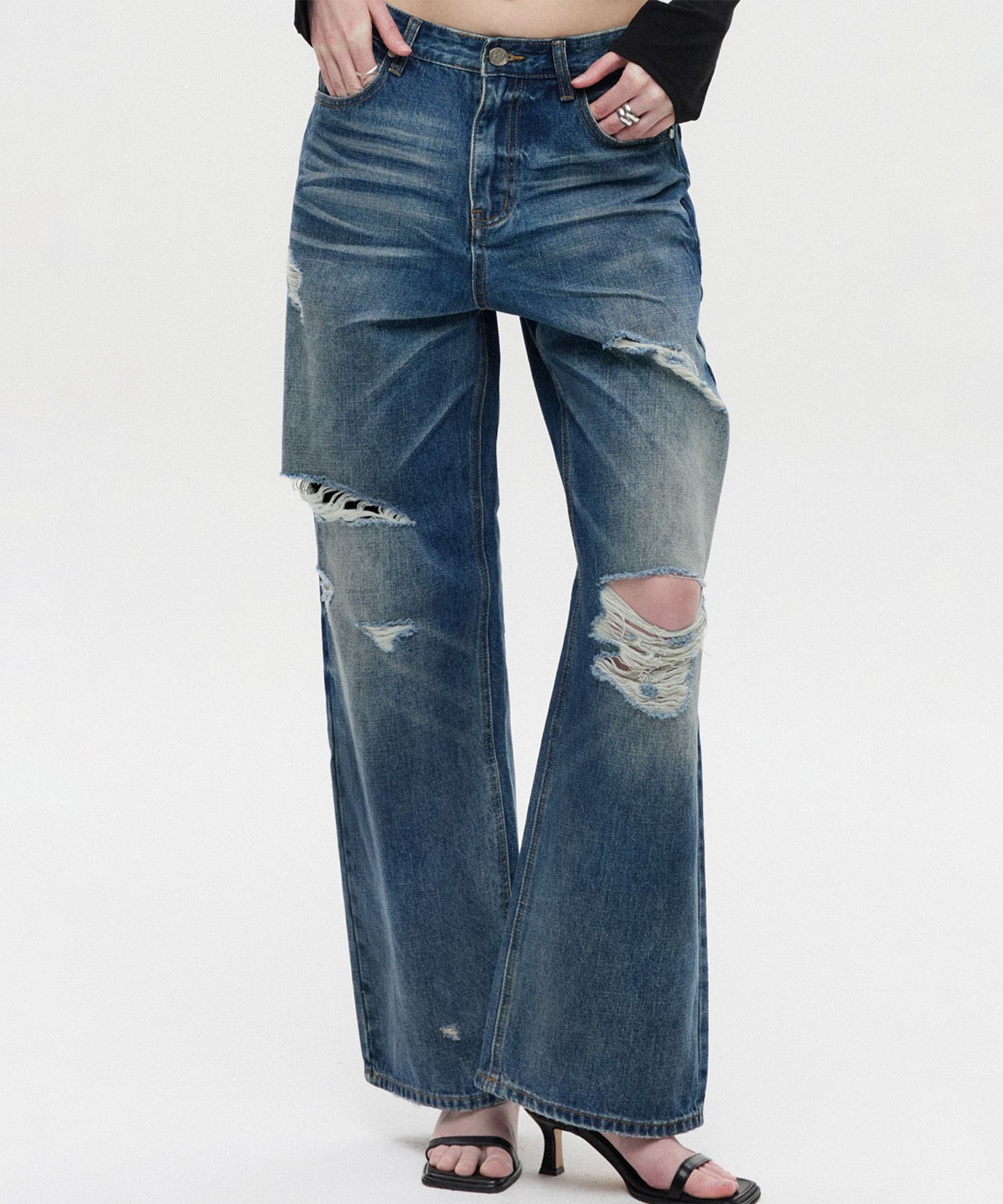 MUSINSA | DNSR WOMEN Heritage Destroyed Denim Pants Blue