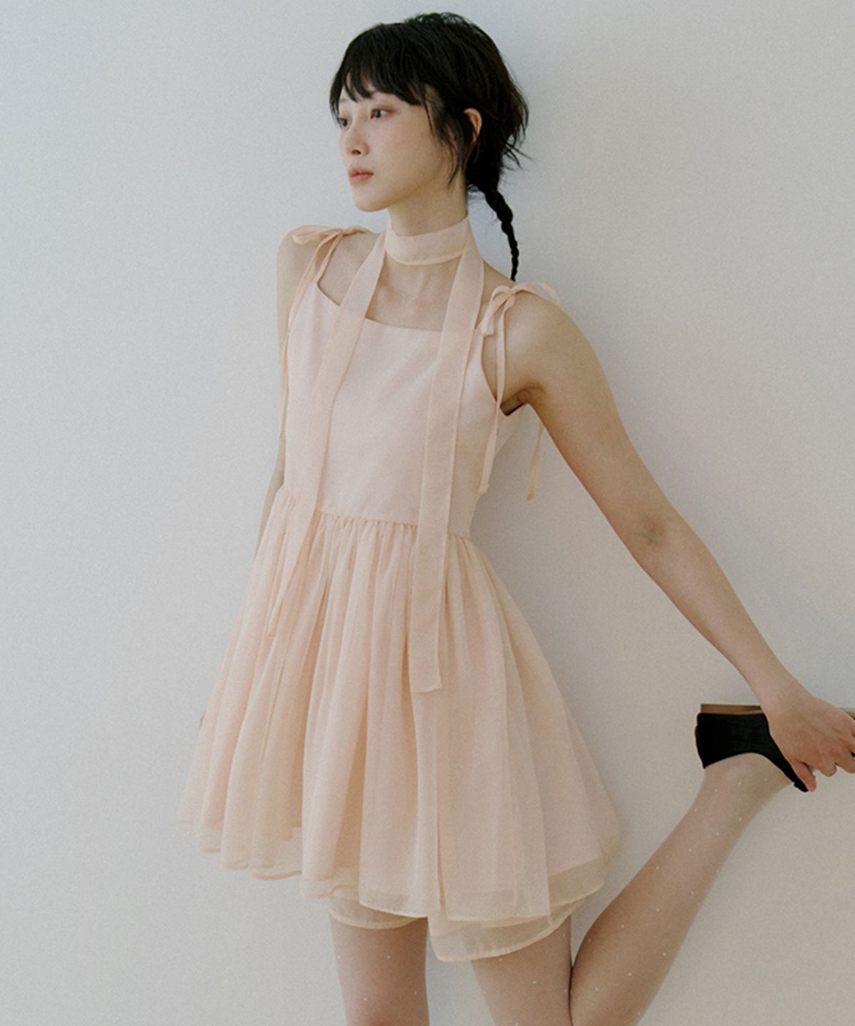 리올그(REORG) WOI TIE SET UP RIBBON FLARE MINI OPS CREAM PEACH