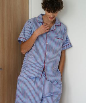 (m)스탠다드 빈 스트라이프 파자마 반소매세트 레드블루
