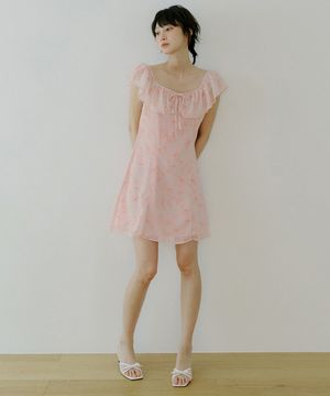 WOI FLOWER PATTERN FRILL OPS PEACH PINK