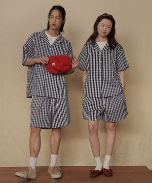 (uni)레지던스 깅엄 체크 파자마 다크네이비