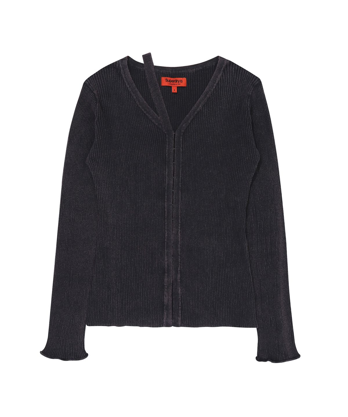 슈퍼드라이(SUPERDRY) W 워시드 컷아웃 브이넥 가디건 다크 그레이