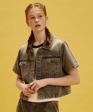 크롭 데님 반팔 셔츠 GREY (LP2YF337-072)