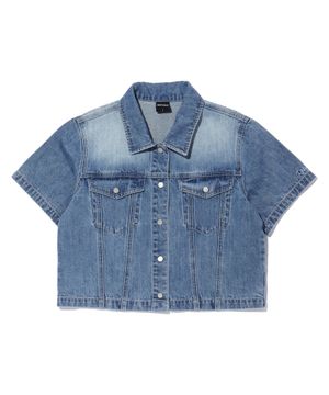 크롭 데님 반팔 셔츠 LIGHT INDIGO (LP2YF337-062)