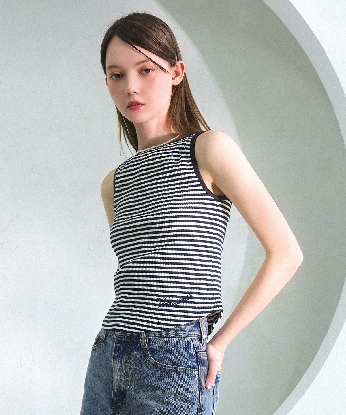 비바셔스(VIVACIOUS) Sus Boatneck Stripe Sleeveless NAVY
