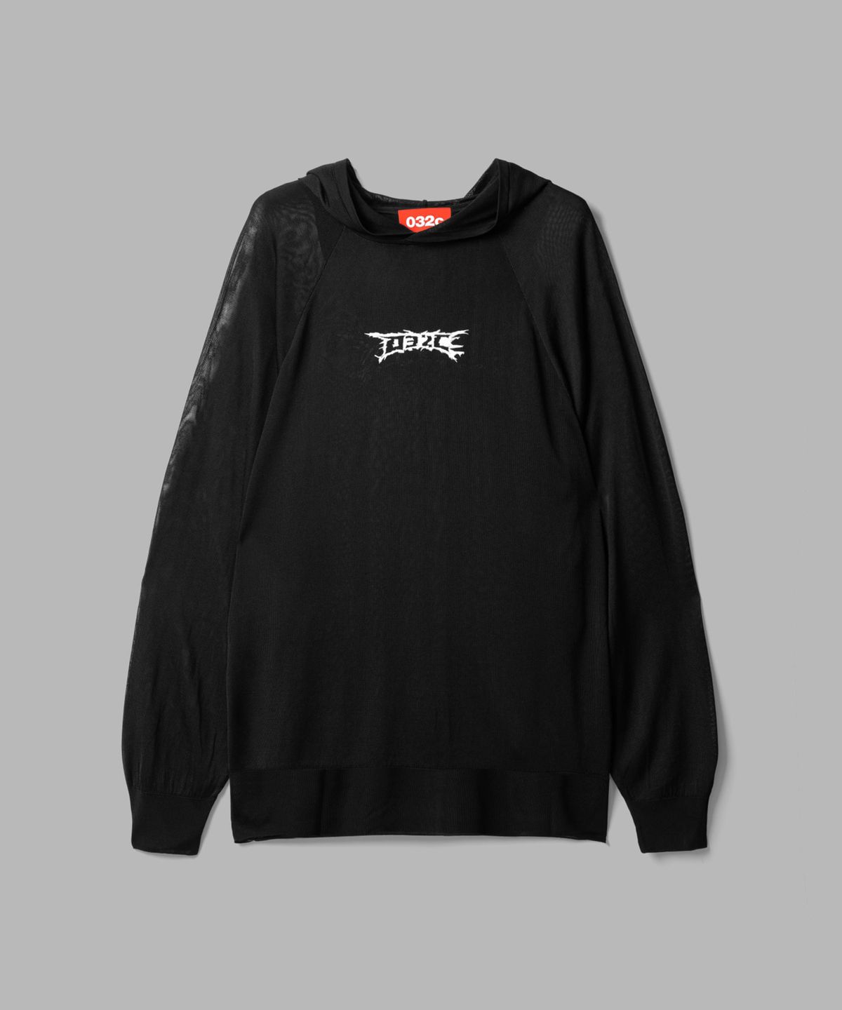 032씨(032C) (U) 너브 세터 후디드 니트 블랙 NERVE SHATTER TRANSLUCENT HOODED KNIT BLACK
