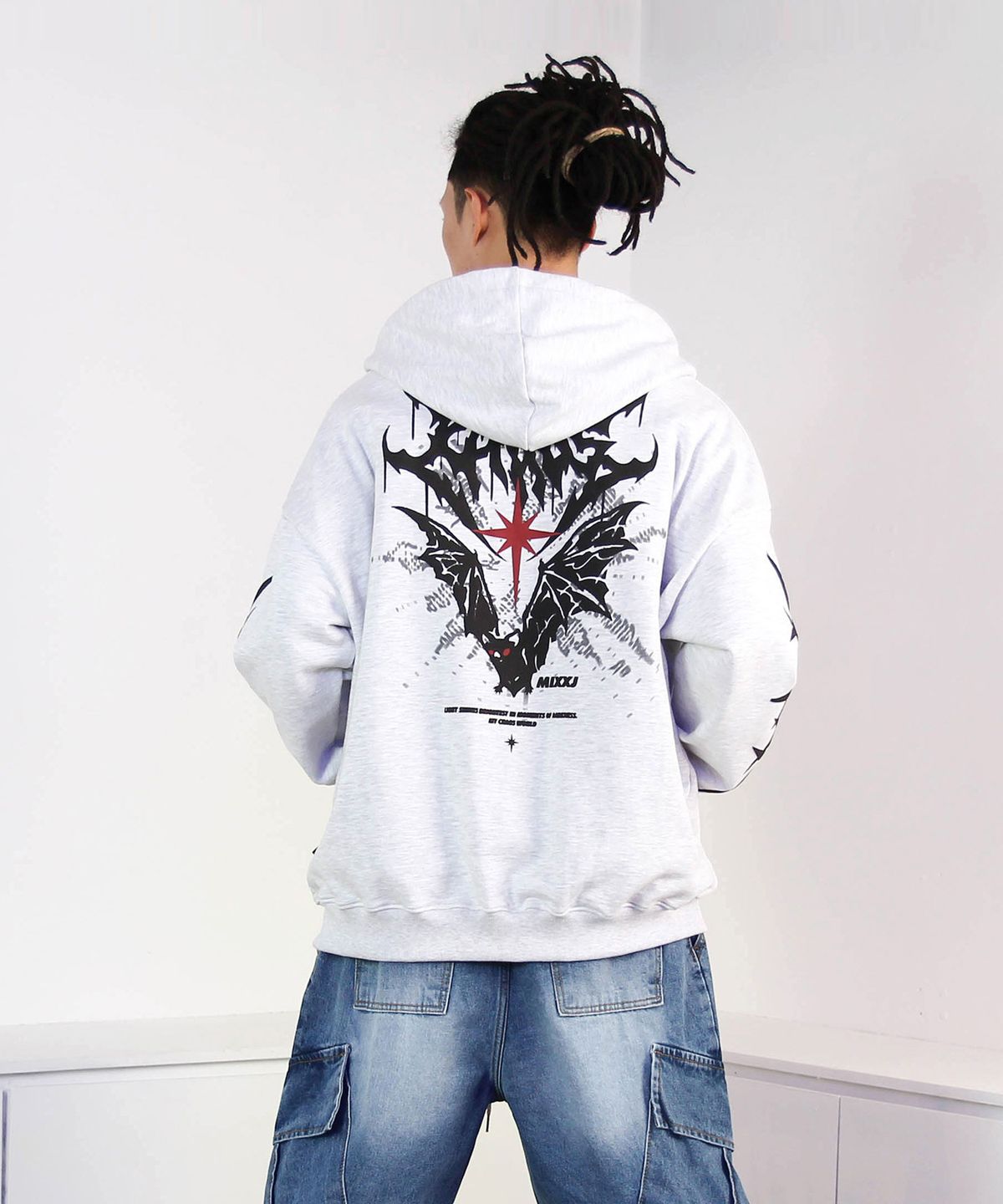 믹쓰제이(MIXXJ) BAT HOOD ZIP-UP (WHITE MELANGE)