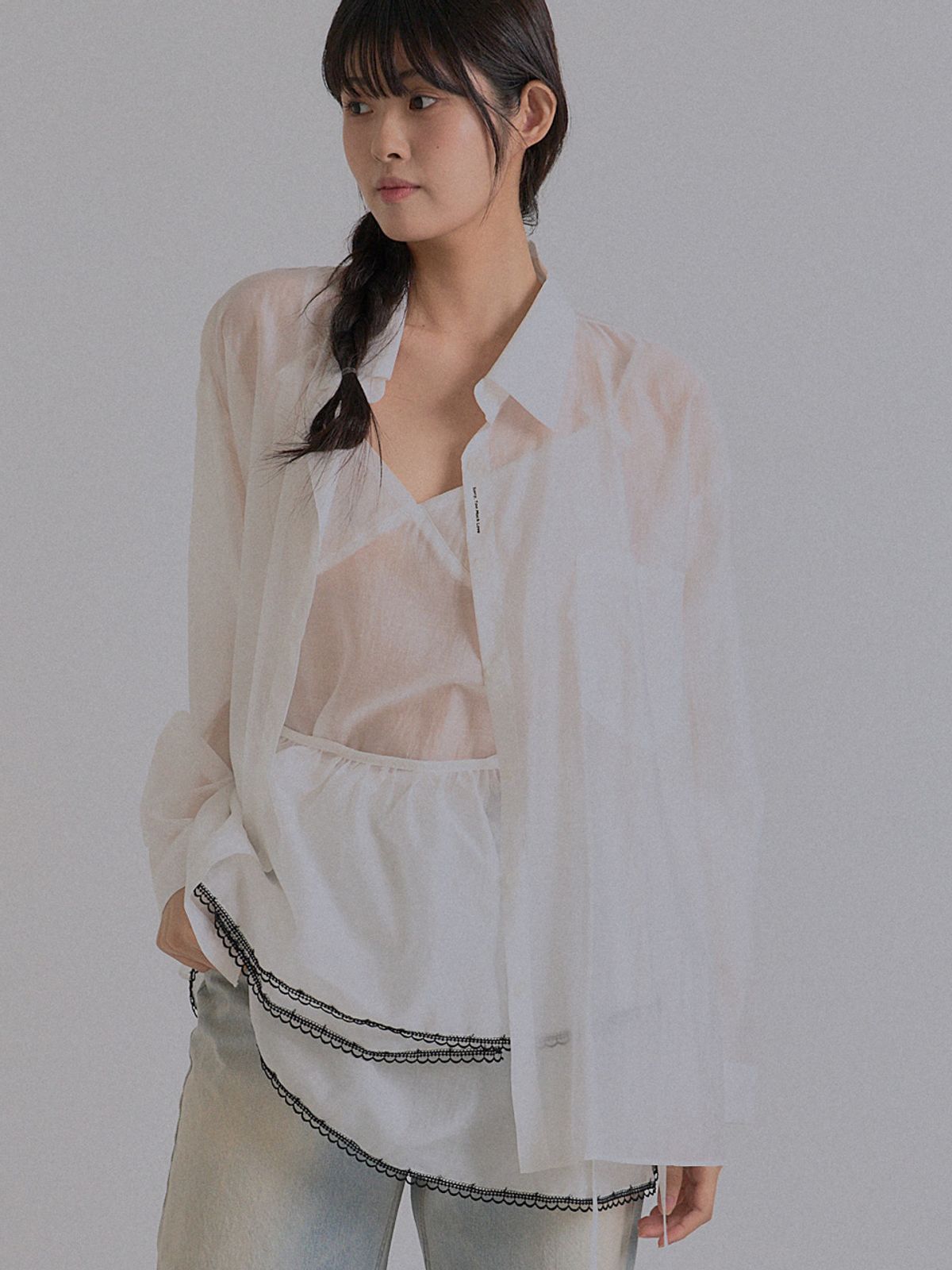 쏘리, 투 머치 러브(SORRY, TOO MUCH LOVE) Ethereal Sheer Oversized Shirt_White