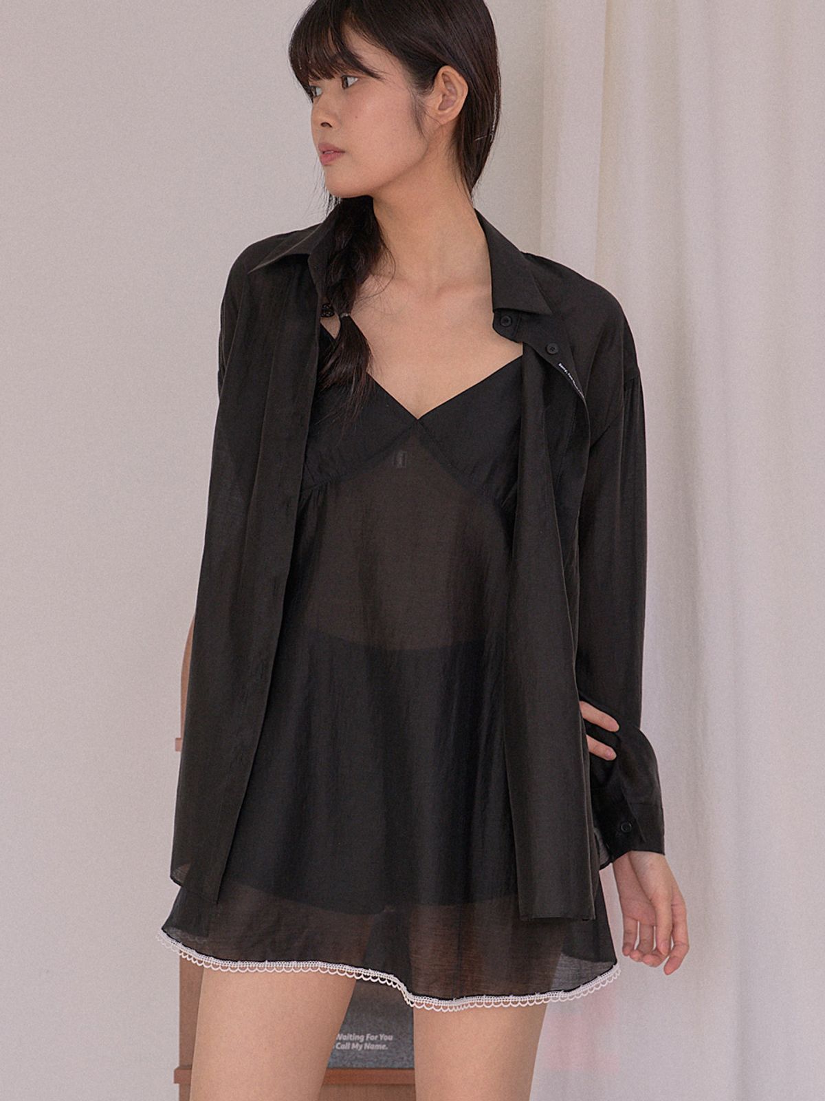 쏘리, 투 머치 러브(SORRY, TOO MUCH LOVE) Ethereal Sheer Oversized Shirt_Black