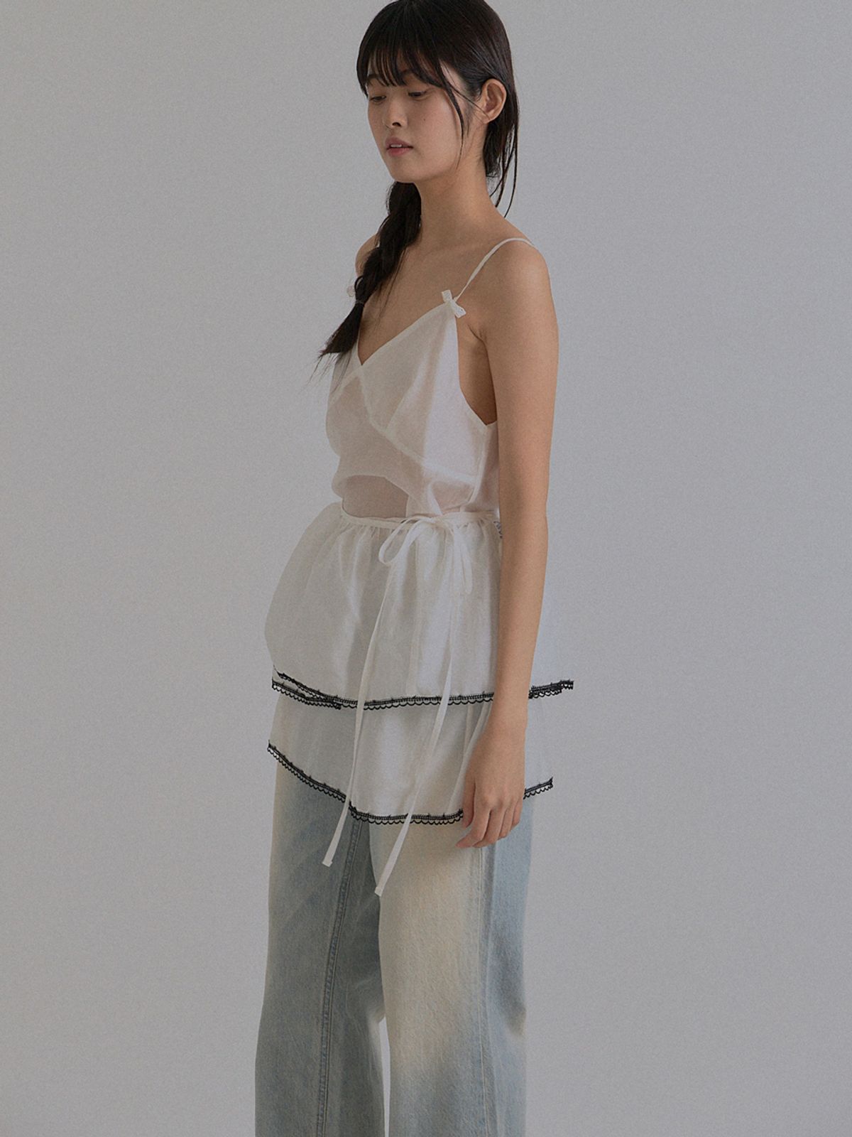 쏘리, 투 머치 러브(SORRY, TOO MUCH LOVE) Ethereal Lace Layered Sheer Wrap Skirt_White