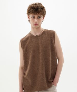 엘바 리조트 니트 슬리브리스 카멜 (릴렉스핏)